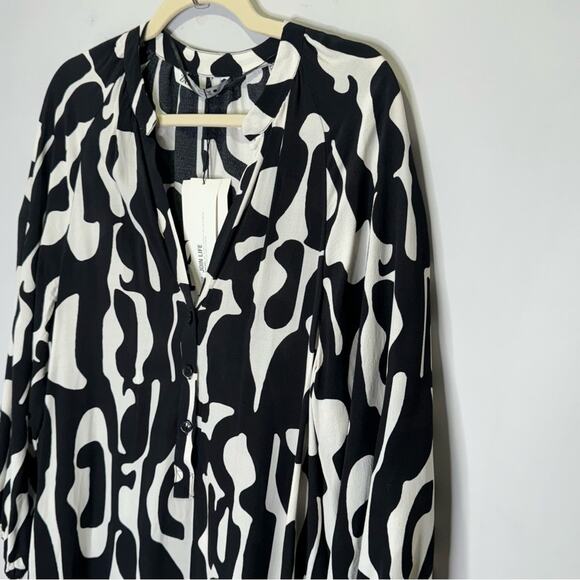 NWT Zara Abstract Print Lightweight Long Sleeve V-neck Midi Dress Black White Sm - Picture 6 of 13